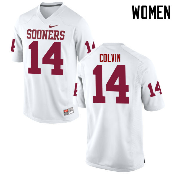 Women Oklahoma Sooners #14 Aaron Colvin College Football Jerseys Game-White